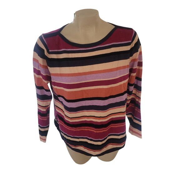 Chicos Womens 2P Multicolor Striped Long-Sleeve‎ Scoop Neck Top - Picture 1 of 7